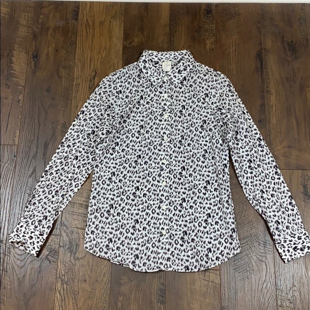 J Crew leopard print long sleeve button down top